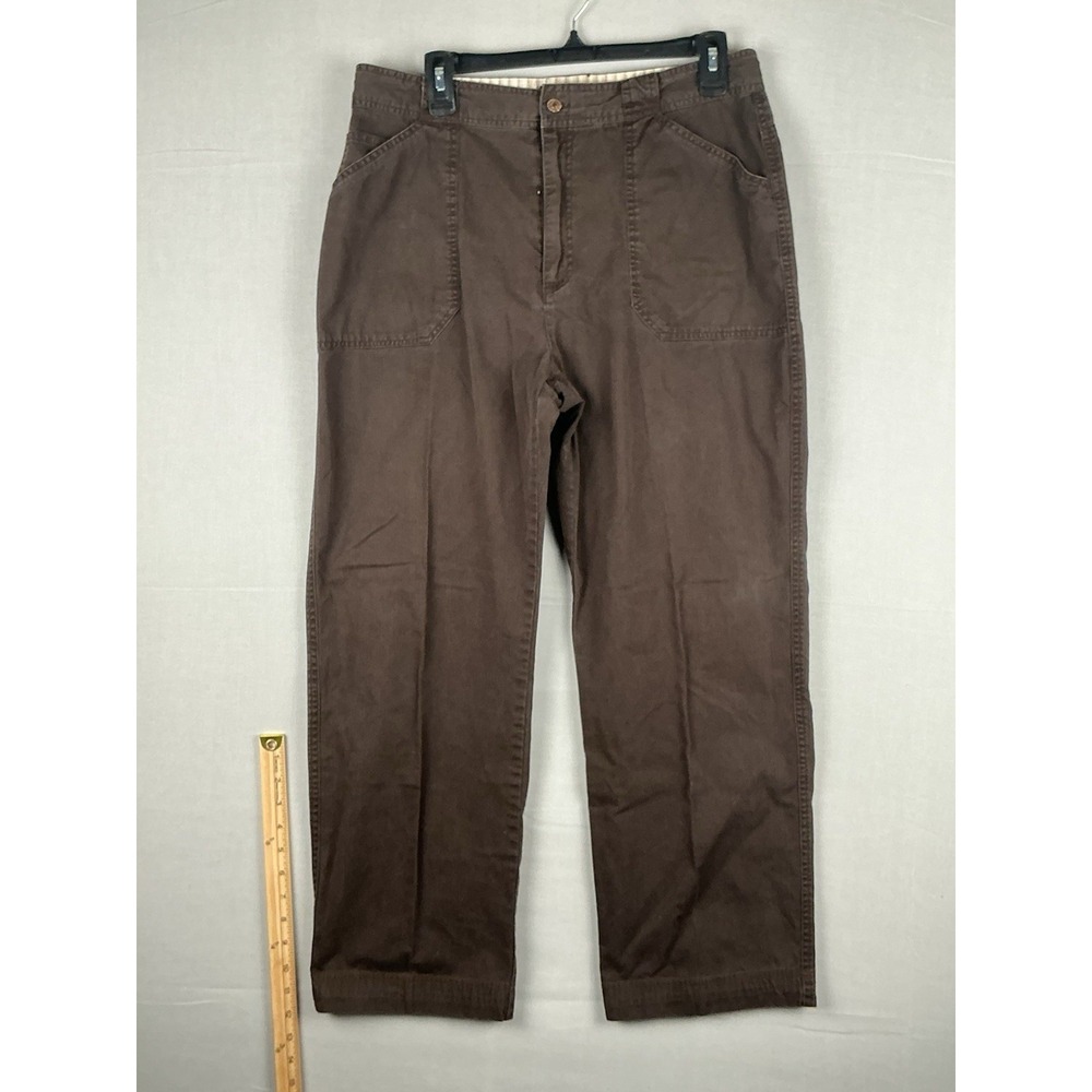 Caribbean Joe Pants Women's Size 14 Straight Leg High Rise Chino Khaki Stretch